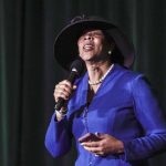 Liz Luter, wife of former Southern Baptist Convention President Fred Luter, senior pastor of Franklin Avenue Baptist Church, New Orleans, speaks at the Ministers' Wives Luncheon June 12 at the Kay Bailey Hutchison Convention Center in Dallas. The theme for the women's events was "Restored," based on Psalm 23:3, "He restores my soul; He guides me in the paths of righteousness For His name's sake." Adam Covington photo
