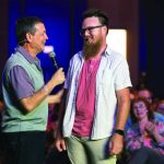 Church planter Justin Haynes of Refuge Church, New Orleans, Louisiana, stands with NAMB president Kevin Ezell and shares with a sold-out Send Luncheon crowd that he is cancer free. The Send Luncheon centered around the idea that a lot can change in a year and celebrated the ministry of SBC pastors in the last year. Hayley Catt photo