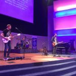 The Matt Papa Band lead LC students, faculty and staff in worship at a chapel service.