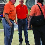 Louisiana College President Rick Brewer visits with staff members during Move-In Day Aug. 11.