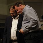 Calvin Hubbard, (L) Barksdale, says a Prayer asking for Repentannce and Renewal during the Call to Prayer IV at Broadmoor Baptist Church in Shreveport.