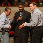 James Thomas, Redeeming Glory, and Jeremy Spurling, Kingston Road, pray during the Pastoral Prayer for One another during the Call to Prayer IV at Broadmoor Baptist Church in Shreveport.