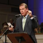 Lane Moore, NLBA Director speaks to guests to the Call to Prayer IV at Broadmoor Baptist Church in Shreveport.