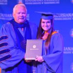 Louisiana College President Rick Brewer presented diplomas to 13 athletes who graduated during a special ceremony May 1, 2019. Brian Blackwell photo