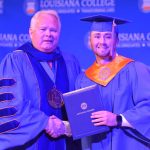 Louisiana College President Rick Brewer presented diplomas to 13 athletes who graduated during a special ceremony May 1, 2019. Brian Blackwell photo
