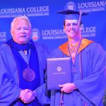 Louisiana College President Rick Brewer presented diplomas to 13 athletes who graduated during a special ceremony May 1, 2019. Brian Blackwell photo