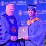 Louisiana College President Rick Brewer presented diplomas to 13 athletes who graduated during a special ceremony May 1, 2019. Brian Blackwell photo