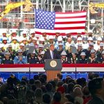 In his remarks at the Cameron LNG facility,, Trump said the 7,000 employees of the plant are helping lead an “American energy revolution.” He said the facility was an example of his America First policy. Patrick Dennis photo