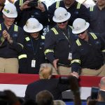 President Donald Trump shakes hands with LNG employees after speaking at the Cameron LNG Export Terminal in Hackberry, LA Tuesday in his effort to promote Energy Infrastructure and Economic Growth.