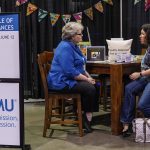 Tonya Hancock, director of the Christian Women’s Job Corp at the Louisiana Baptist Children’s Home, (left) spoke with Ashley Gray of Mississippi at the Women’s Ministry Union booth in the exhibit hall of the 2019 Southern Baptist Convention Annual Meeting in Birmingham, Alabama. CWJC participants from the Children’s Home and Family Ministries had
their handmade products on display during the national Woman’s Missionary Union meeting and also for purchase inside the exhibit hall. She
is the wife of Perry Hancock, president and CEO of the Children’s Home.