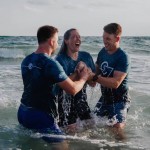 This individual was excited to participate in a beach side baptism service in Panama City, Florida.