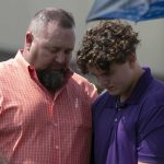 Members of the First Baptist Church in Bossier City prayed together during a ground breaking ceremony September 29 to mark the start of new construction after a fire destroyed part of the campus in December 2018.