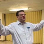 Stewart Holloway, pastor of the First Baptist Church in Pineville, participates in a time of worship at the E4 Preaching Conference.