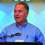 Tim Hisaw, pastor of the Tioga First Baptist Church, recited a scripture before a time of prayer for Louisiana Baptists Executive Director Steve Horn. The September 24 Executive Board meeting was Horn’s first as executive director.