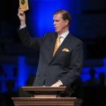 Lane Moore, NWLBA director of missions, stood behind the pulpit while detailing the impact M.E. Dodd had in helping to establish the Cooperative Program.