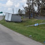 An 18-wheeler was knocked off I-10 by Hurricane Laura's high winds. Brian Blackwell photo/Sept. 2.