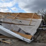 A section of First Baptist Church in Cameron was scattered among the debris left behind by Hurricane Laura. Norm Miller photo/Taken Sept. 12.