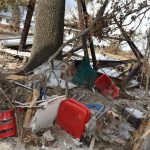 Chairs from First Baptist Church in Cameron made their way on the outside area of the property after Hurricane Laura damaged much of the church. Norm Miller photo/Taken Sept. 12.