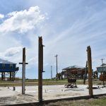Just a few pieces of wood remained from a home destroyed by Hurricane Laura in Holly Beach. Norm Miller photo/Taken Sept. 13.