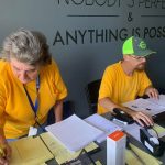 A South Carolina Baptist Disaster Relief team handled incoming work orders at East Leesville Baptist Church. Brian Blackwell photo/taken Sept. 8.