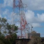 KPLC-TV's tower was twisted by high winds from Hurricane Laura. Entergy photo/Sept. 4.