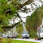 Scores of Entergy trucks tirelessly worked to restore electricity in the weeks following Hurricane Laura. Entergy photo/Aug. 30.