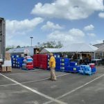 Southern Baptist Disaster Relief team member looked on as supplies were delivered at First Baptist Church in DeRidder. Ron Crow photo/Taken Sept. 3.