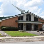 The roof and steeple were damaged at the First Baptist Church, Vinton. Philip Timothy photo/Taken Sept. 2.