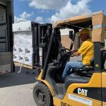 An Oklahoma Baptist Disaster Relief team member used a fork lift to move supplies. Brian Blackwell photo/Taken Sept. 3.
