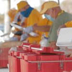 Southern Baptist Disaster Relief volunteers filled boxes of food distributed at Trinity Baptist Church in Lake Charles. A Louisiana Baptist Disaster Relief volunteer greets a motorist in the feeding line at Trinity Baptist Church in Lake Charles. The church reported 152 storm victims have turned to Christ at Trinity from Aug. 28-Sept. 17. Steven Haney, Louisiana Baptist Communications, photo/Taken Sept. 2. Steven Haney, Louisiana Baptist Communications, photo/Taken Sept. 4.