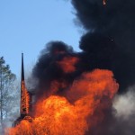 While most of the worship center at Richey Baptist Church in Deville was destroyed, Pastor Grady Dodge said the steeple and a Bible located near the front doors miraculously survived. Submitted photo