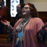 Cindy Keen, a member of First Baptist Church, Ponchatoula, participates in a time of worship at the Embrace women's conference.