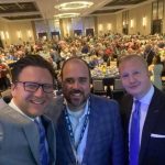 Brad Jurkovich, pastor of First Baptist Church, Bossier City, Lewis Richerson, pastor of Woodlawn Baptist Church, Baton Rouge, and Scott Colter, director of strategic initiatives at Mid-America Baptist Theological Seminary, Memphis, Tenn., enjoy a time of fellowship at the Cooperative Baptist Network gathering.