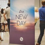Members and guests enjoy the new rotunda, which will be a focal point for all who enter near the worship center for years to come. Carter Jurkovich photo