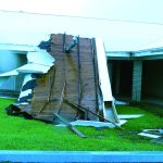 Debris covered the lawn of First Baptist Church in Golden Meadow. Baptist Message photo