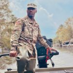 While on a high-water boat mission to conduct wellness checks on residents in Maurepas, Spc. Gemini Jack (pictured) and Spc. Jacob Hawkins from the 1020th Engineer Vertical Construction Company, 527th Engineer Battalion, 225th Engineer Brigade rescued an elderly cancer patient, Sept. 1. Courtesy photo