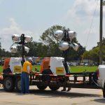 An Oklahoma Baptist Disaster Relief team member sorted through equipment at Bayou Vista Baptist Church in Morgan City.