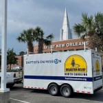 A North Carolina Disaster Relief trailer was parked at First Baptist Church in New Orleans.