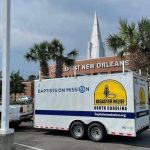A North Carolina Disaster Relief trailer was parked at First Baptist Church in New Orleans.