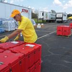 An Arkansas Baptist Disaster Relief team member sorted through supplies at Woodland Park Baptist Church in Hammond. Patrick Dennis photo