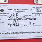 An Arkansas Baptist Disaster Relief team prepared chicken as part of one of the many meals that were served out of Woodland Park Baptist Church in Hammond. Patrick Dennis photo
