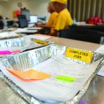 The incident command center at First Baptist Church in Belle Chasse was busy taking requests to assess homes damaged by Hurricane Ida. Patrick Dennis photo