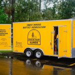 A trio from Illinois Baptist State Association Disaster Relief hauled a trailer from Three Rivers Baptist Association for recovery and cleanup work in Mandeville. TAB Media photo