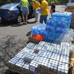 Missouri Baptist Disaster Relief team members served meals to passengers who formed a line at First Baptist Church in Mandeville. Patrick Dennis photo