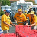 North Carolina Baptist Disaster Relief team members sorted through supplies at First Baptist Church in New Orleans. Patrick Dennis photo