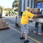 A Louisiana Baptist Disaster Relief team member unloaded supplies at First Baptist Church in Slidell. Patrick Dennis photo
