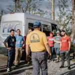 Former pastor Rob Bline talked to college students about what to expect during the mudout process at Bethel Baptist Church in Bourg. He is a volunteer with California Disaster Relief. TAB Media photo