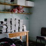 A stack of Bibles filled a room at Bethel Baptist Church in Bourg. TAB Media photo