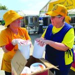 Oklahoma Baptist Disaster Relief team members unpack food at Bayou Vista Baptist Church in Morgan City. Brian Blackwell photo