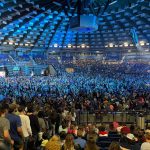 A lone line of students came forward during a time of decision at the Youth Evangelism Celebration.
